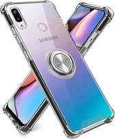 Hoesje Geschikt voor Huawei P Smart 2019 hoesje silicone met ringhouder Back Cover Case - Transparant/Zilver