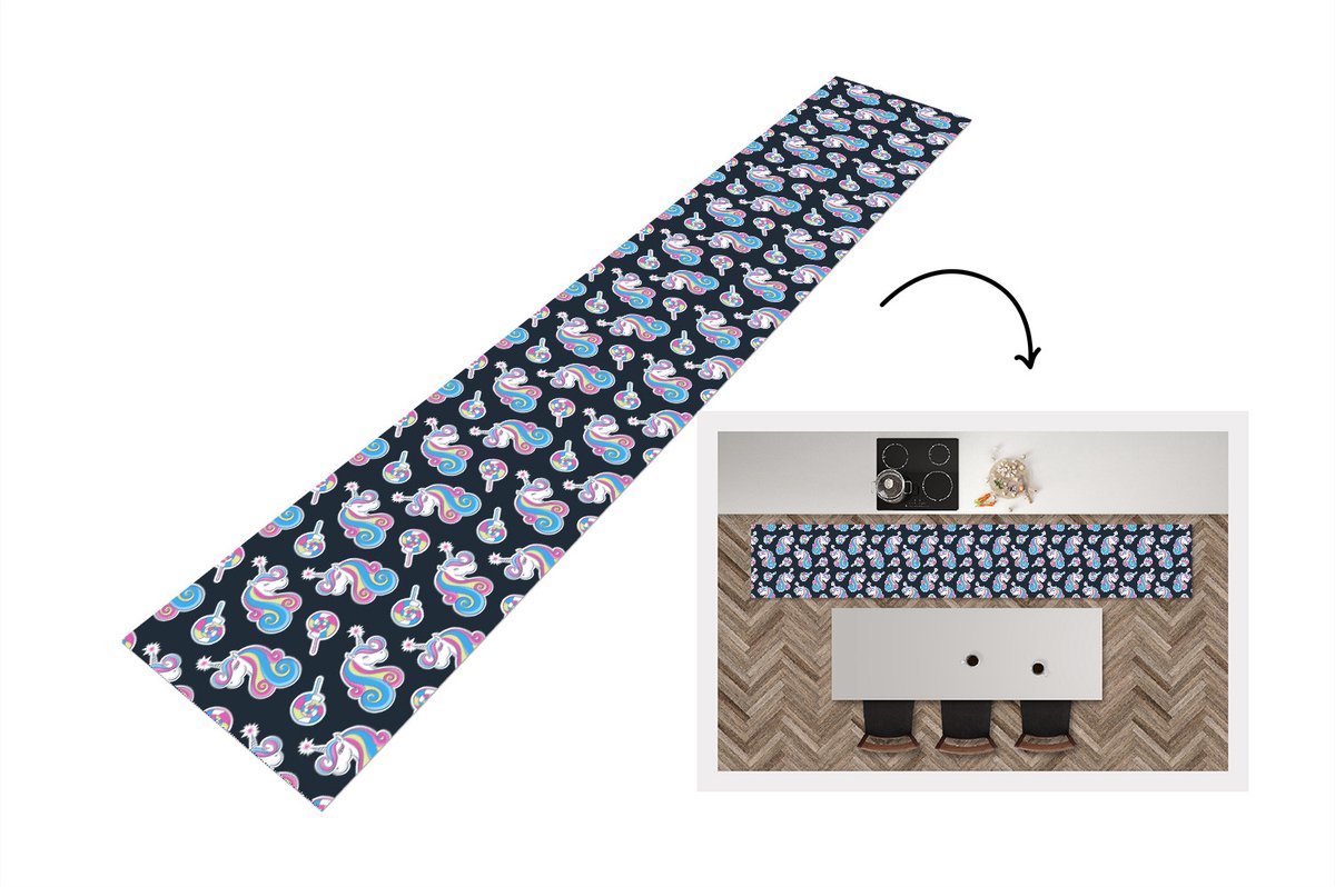 KitchenYeah Keukenloper - Keukenmat - Meisje - Unicorn - Lolly snoep - Patronen - Keuken vloerkleed Multicolor