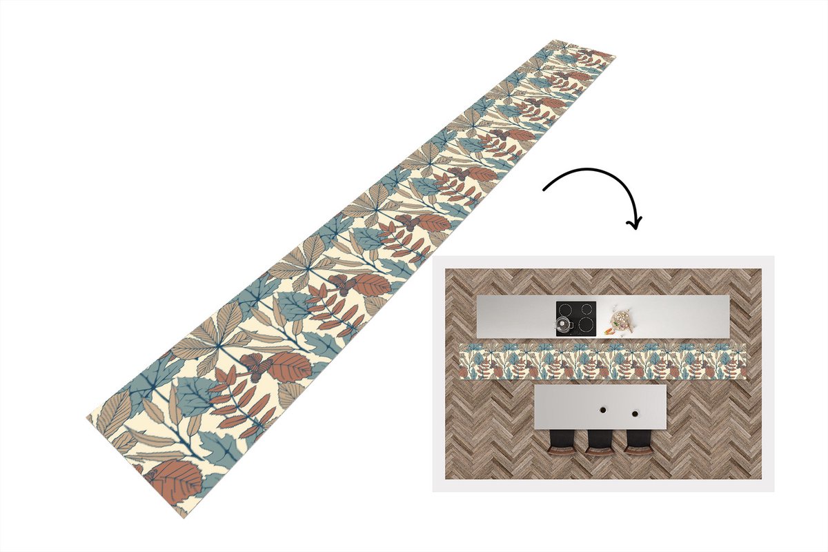 KitchenYeah Keukenloper - Keukenmat - Herfst - Patronen - Bladeren - 400x50 cm - Keuken vloerkleed Multicolor