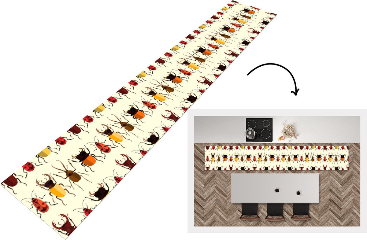 KitchenYeah Keukenloper - Keukenmat - Kever - Patronen - Insecten - Keuken vloerkleed Multicolor