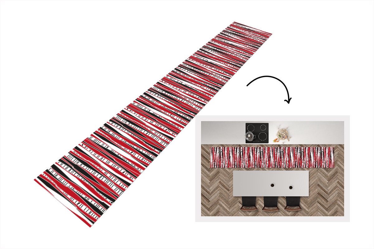 Keukenloper - Keukenmat - Rood - Patronen - Boom - 360x60 cm - Keuken vloerkleed