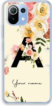 Gepersonaliseerd - Case Company® - Hoesje geschikt voor Xiaomi Mi 11 Lite hoesje - Flirty Flowers Monogram - Soft Cover Telefoonhoesje - Bescherming aan alle Kanten en Schermrand