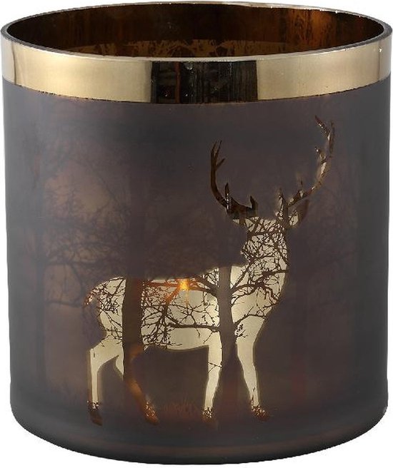 PTMD Kerstmis Windlicht - 20 x 20 x 20 cm - Glas - Bruin