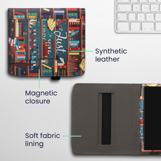kwmobile flip cover geschikt voor Pocketbook Era / Era Color - Hoes met handgreep en voorvak voor e-reader - Book case in meerkleurig - bibliotheek design van Merkloos — afbeelding 3