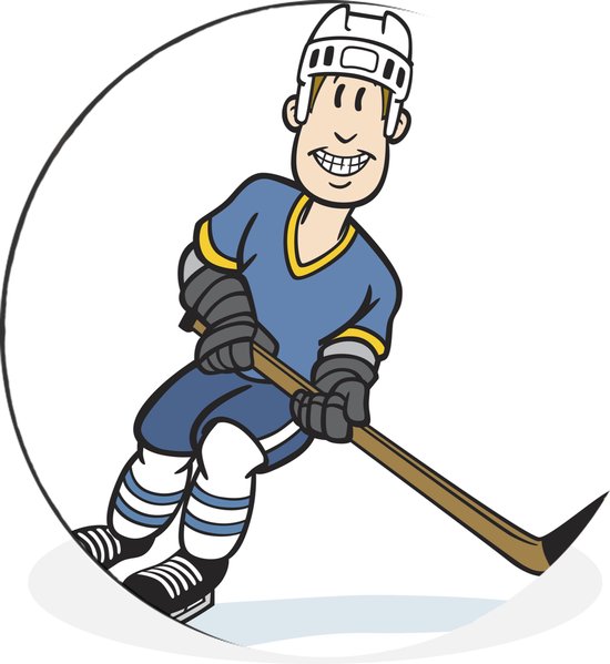 Un joueur de hockey sur glace avec une chemise bleue passe la rondelle dans une illustration Cercle mural aluminium ⌀ 30 cm - impression photo sur cercle mural / cercle vivant / cercle jardin (décoration murale)