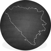 WallCircle - Wandcirkel - Muurcirkel - Zwart-wit illustratie van Bosnië en Herzegovina op een krijtbord - Aluminium - Dibond - ⌀ 120 cm - Binnen en Buiten XXL