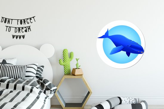 illustration d'une baleine bleue sur fond bleu Cercle mural aluminium ⌀ 60 cm - impression photo sur cercle mural / cercle vivant / cercle de jardin (décoration murale)