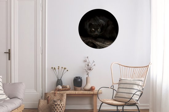 Panthère noire dans une forêt sombre cercle mural aluminium ⌀ 60 cm - impression photo sur cercle mural / cercle vivant / cercle de jardin (décoration murale)