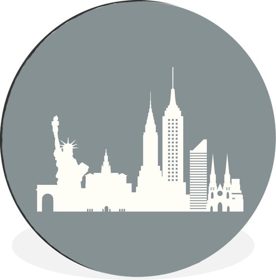 WallCircle - Wandcirkel - Muurcirkel - New York - Illustratie - Grijs - Wit - Aluminium - Dibond - ⌀ 90 cm - Binnen en Buiten