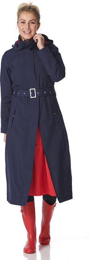 HappyRainyDays Montreal lange regenjas met tussenstuk donkerblauw - rood-XS