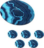 Onderzetters voor glazen - Rond - Agaat - Neon - Blauw - Edelsteen - 10x10 cm - Glasonderzetters - 6 stuks