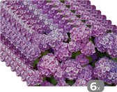 Placemat - Placemats kunststof - Bloemen - Hortensia - Struik - Roze - Bloemblaadjes - 45x30 cm - 6 stuks - Hittebestendig - Anti-Slip - Onderlegger - Afneembaar