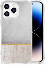 GSM Hoesje Geschikt voor iPhone 14 Pro Leuk Telefoonhoesje met transparante rand Wood Beton