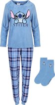 Stitch DISNEY - Cadeauset: damespyjama + sokken, fleece, blauw / M
