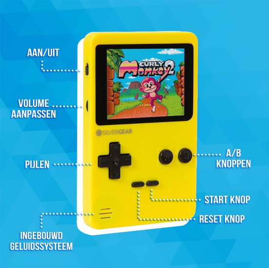 Silvergear Mini Console de jeu d'arcade rétro - Jaune - Écran 2,8 pouces - 240 jeux