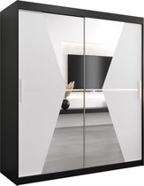 InspireMe - Kledingkast met 2 schuifdeuren, Modern-stijl, Een kledingkast met planken en een spiegel (BxHxD): 180x200x62 - TOTO 180 Zwart Mat + Wit Mat