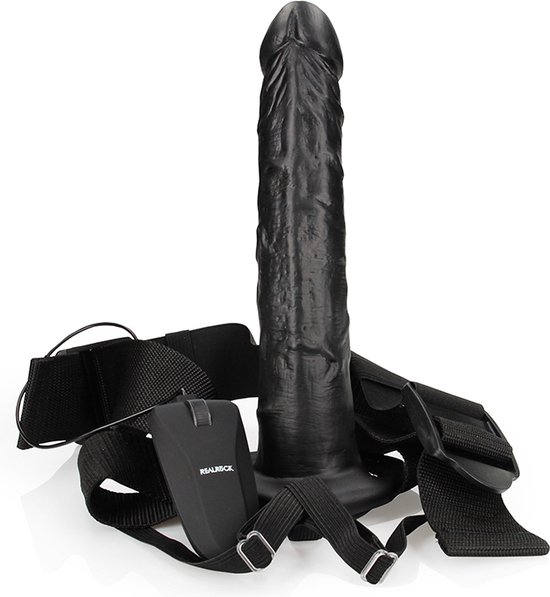 Shots - RealRock REA140BLK - Gode Ceinture Creux Vibrant No Balles - 10'' / 24,5 cm - Noir