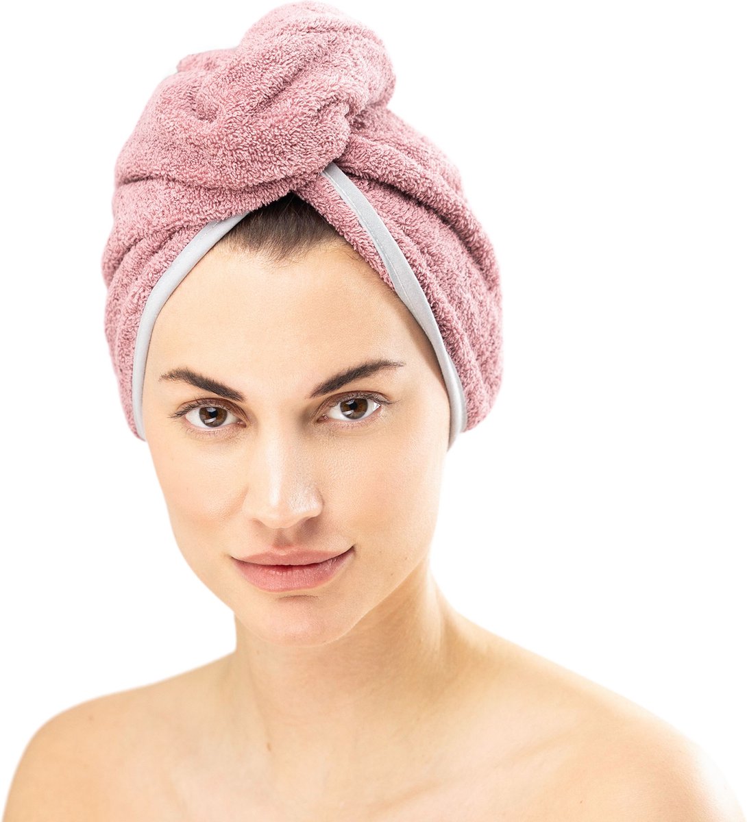 HOMELEVEL Badstof haartulband met knoop voor volwassenen gemaakt van 100% katoen, absorberend, stabiele grip - Aantal 1 - Oud roze