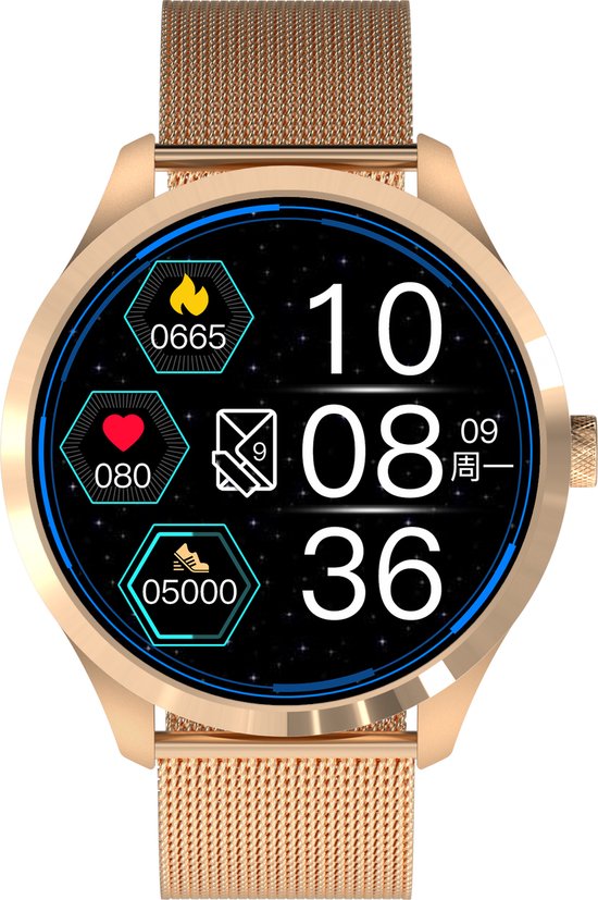 Belesy® Y2 Pro 2022 - Smartwatch Dames - Smartwatch Heren - Android - IOS - Horloge - 1.28 inch - Kleurenscherm - Stappenteller - Bloeddruk - Hartslag - 75+ Wijzerplaten - Sporten - Staal - Goud - Moederdag