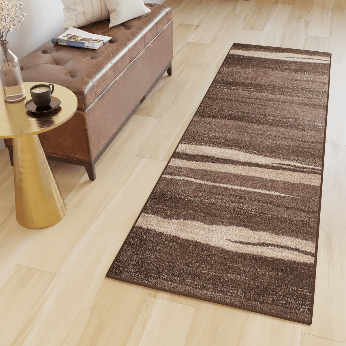 Tapiso Sari Tapijt Loper Bruin Woonkamer Gang Vloerkleed Maat- 80x1250