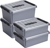 Sunware Opberg boxen - set 4x stuks - 10 en 15 liter - kunststof grijs - met deksel