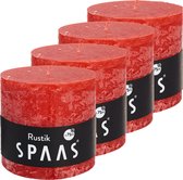 SPAAS Kaarsen - Rustieke Kaarsen 100/100 mm Rood - Stompkaars - Set van 4 Stuks - ± 75 Branduren - Voordeelverpakking