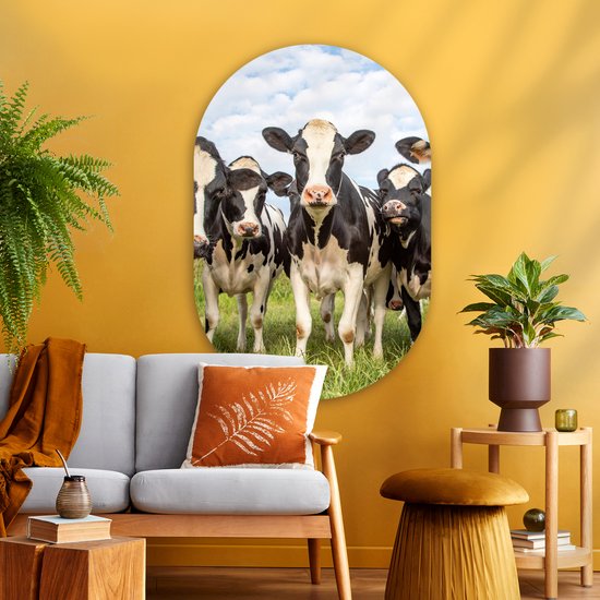 Wall Oval - Décoration murale Plastique - Tableau Ovale - Vaches - Pâturage - Campagne - Nature - Herbe - 80x120 cm - Miroir ovale sur plastique