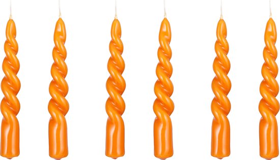 Bougie Twist Mica Decorations - Set de 6 - H15 x Ø2,2 cm - Oranje, brillant