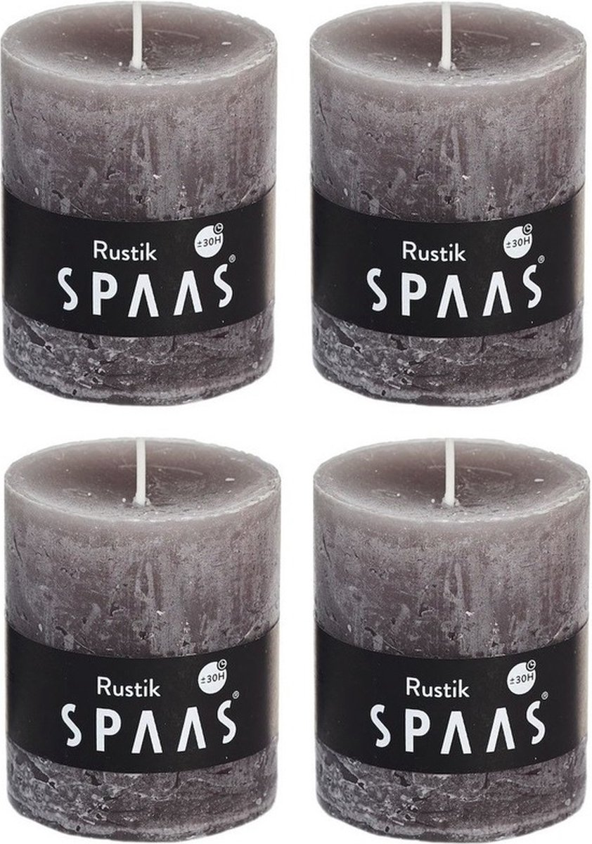 SPAAS 4x Taupe rustieke cilinderkaarsen/stompkaarsen 7 x 8 cm 30 branduren - Geurloze kaarsen - Woondecoraties