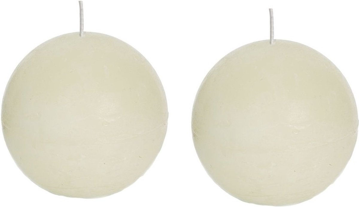 SPAAS rustieke bolkaars - ivoorwit - 2x - D8 cm - 24 branduren - ronde kaarsen