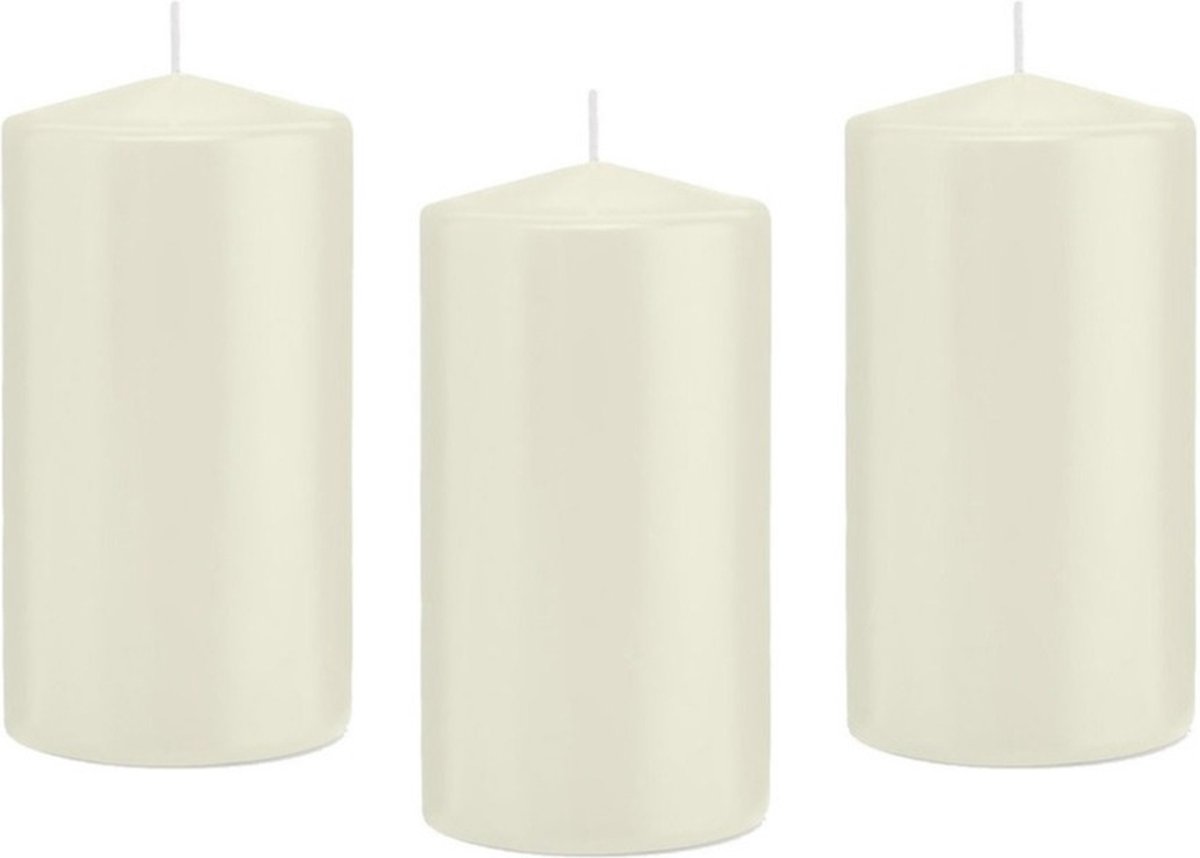 Trend Candles Cilinderkaars/stompkaars - 12x - ivoorwit - 8 x 15 cm - 69 branduren - horeca kaarsen