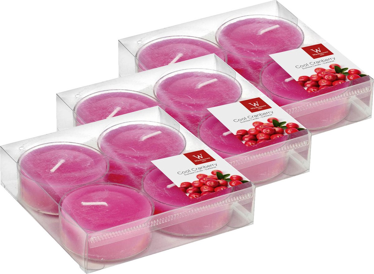 Trend Candles maxi geurtheelichtjes/waxinelichtjes - 24x - cranberry geur - 8 branduren - grote theelichtjes Roze
