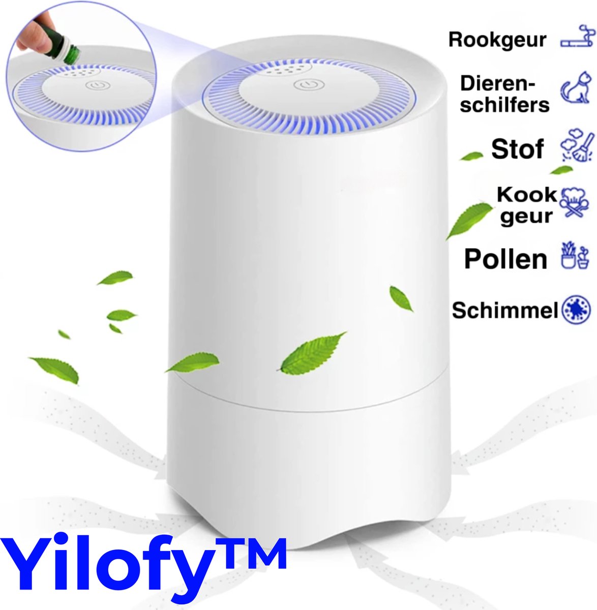 Yilofy Luchtreiniger Inclusief H13 HEPA Filter - Oplaadbaar - Aromadiffuser - Etherische Olie - Superstil - Wit - Meerdere Standen - Led