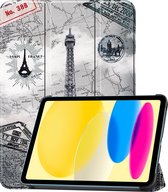 Hoesje Geschikt voor iPad 2022 Hoes Case Tablet Hoesje Tri-fold - Hoes Geschikt voor iPad 10 Hoesje Hard Cover Bookcase Hoes - Eiffeltoren