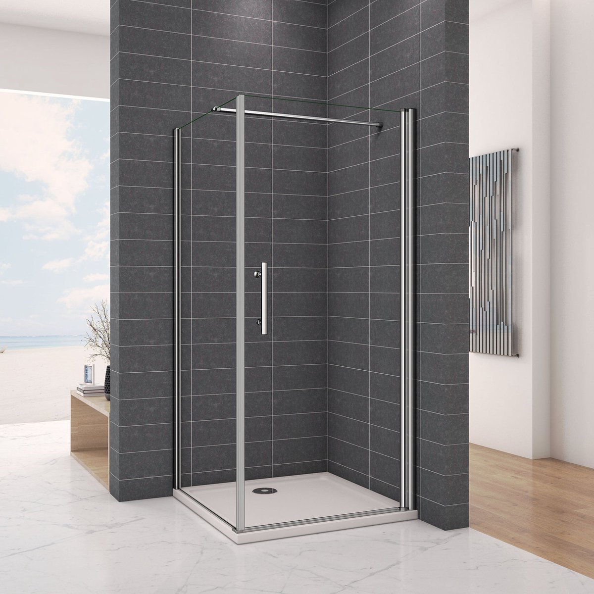 90x70x195cm Douchecabine draaideur met zijwand.