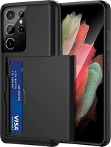Backcover geschikt voor Samsung Galaxy S21 Ultra - Zwart - Hard PC - Pasjeshouder