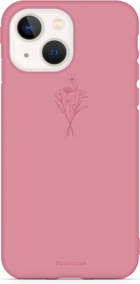 iPhone 14 Plus hoesje TPU Soft Case - Back Cover - Terracotta / veldbloemen