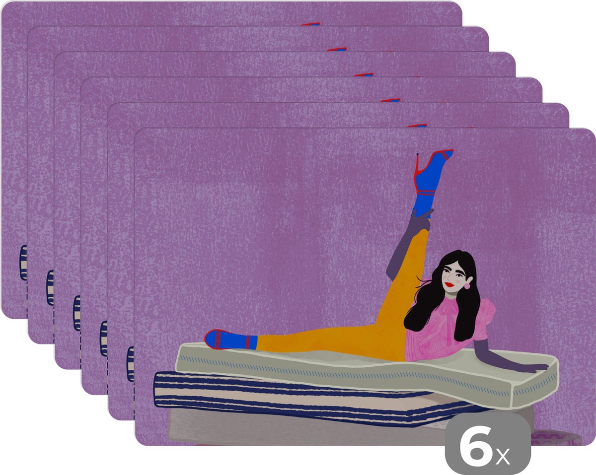 Placemat - Vrouw - Matras - Vintage - Pastel - Onderleggers - 45x30 cm - Placemats - 6 stuks