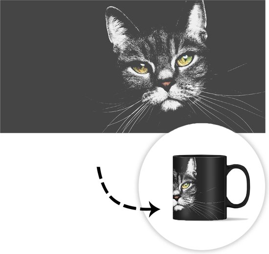 Tasse Magique - Photo sur Tasses Chauffantes - Tasse à Café - Animaux domestiques - Chat - Animaux - Zwart - Wit - Tasse Magic - Tasse - 350 ML - Tasse à Thé