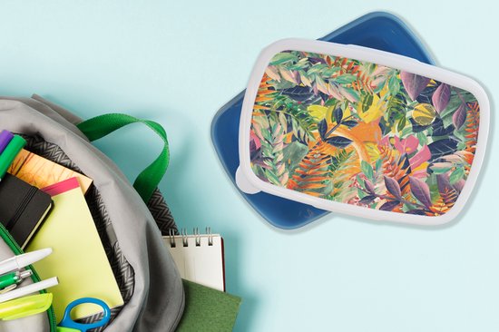 Lunch box Blauw - Lunch box - Boîte à pain - Fleurs - Jungle - Tropical - 18x12x6 cm - Enfants - Garçon