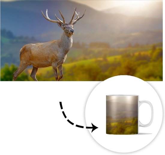 Mug - Tasse à café - Cerf - Berg - Herbe - Coucher de soleil - Animaux - Nature - Tasses - 350 ML - Tasse - Tasses à café - Tasse à thé