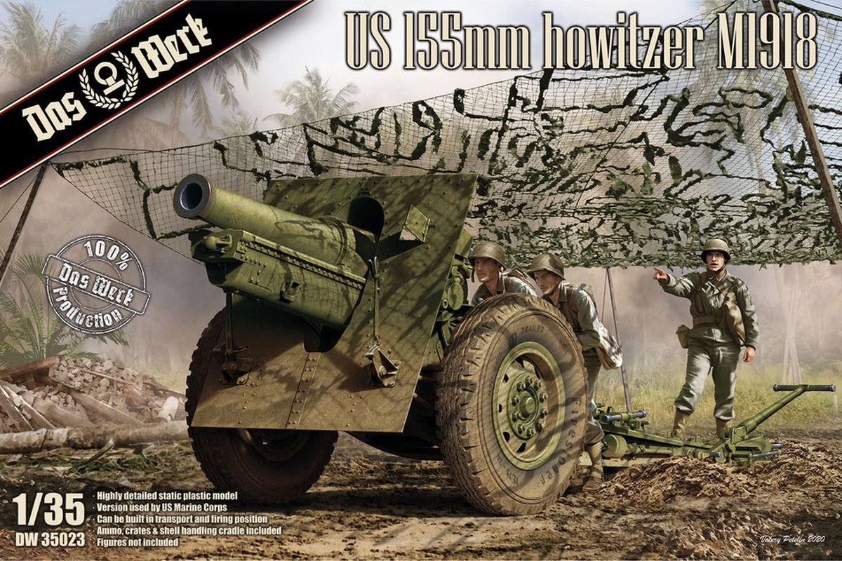 Das Werk Modelbouwpakket Militaire voertuigen - 35023 US 155mm howitzer M1918 Plastic - 1:35 - Modelbouw