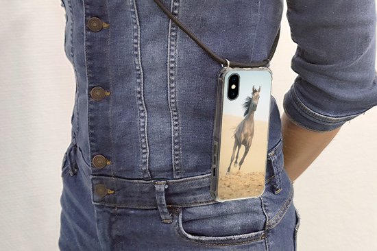 Coque avec cordon iPhone X - Cheval - Sable - Désert - Siliconen - Bandoulière - Coque arrière avec cordon - Coque pour téléphone avec cordon - Coque avec corde