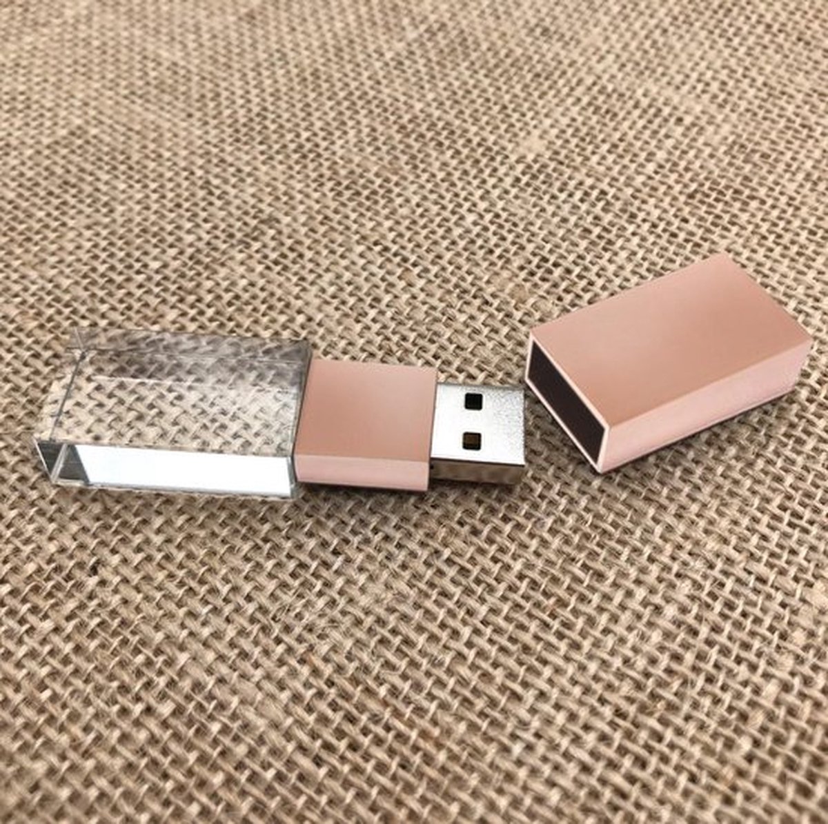 128GB 3.0 Kristal USB stick met brons kleur metale dop - Glas usb stick, glazen usb stick,