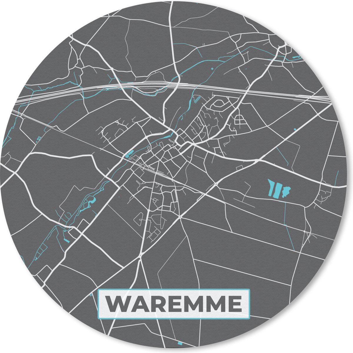 Muismat rond 20x20 cm - Mousepad Stadskaart – Grijs - Kaart – Waremme – België – Plattegrond - Ronde muismatten - Stadskaart
