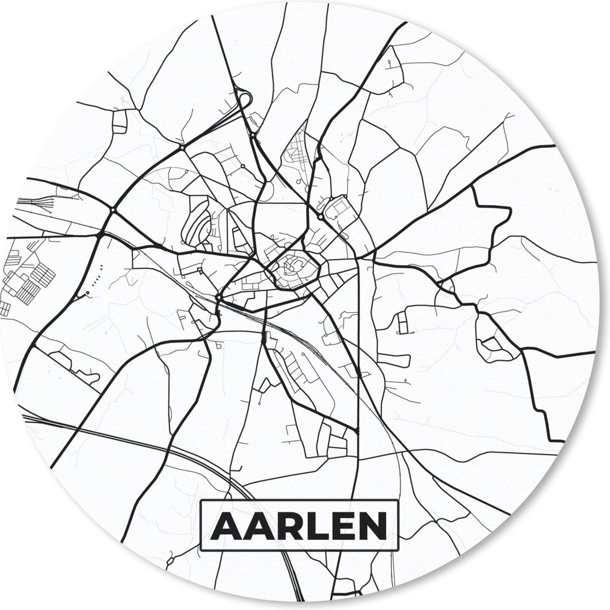 Muismat rond 20x20 cm - Mousepad Zwart Wit – België – Plattegrond – Stadskaart – Kaart – Aarlen - Ronde muismatten - Stadskaart