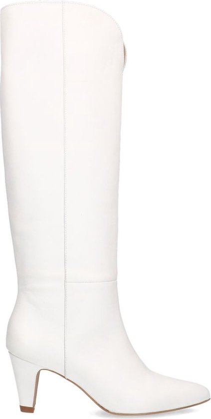 Manfield - Dames - Witte leren hoge laarzen met hak - Maat 39 | bol.com