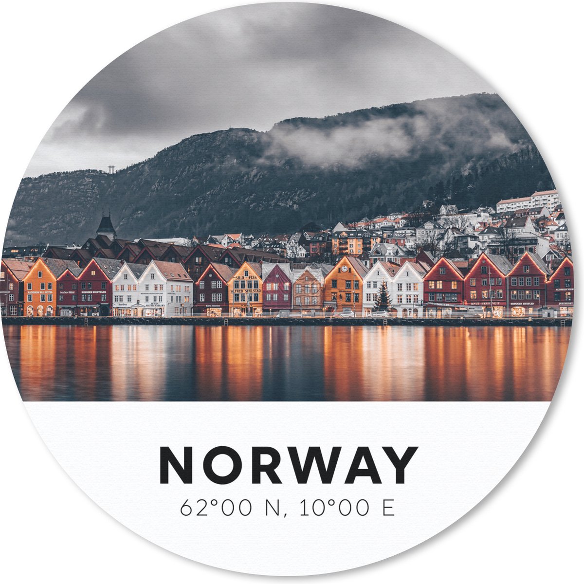 Muismat rond 30x30 cm - Mousepad Noorwegen - Bergen - Scandinavië - Ronde muismatten