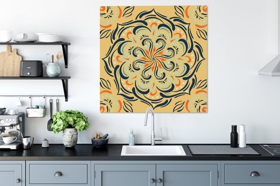 Motif carré d'une fleur détaillée sur fond orange clair 90x90 cm - Tirage photo sur toile (Décoration murale salon / chambre)