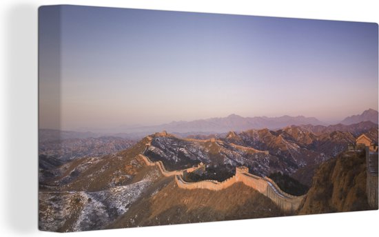 Canvas Schilderij De Chinese Muur van China bij zonsopgang - 40x20 cm - Wanddecoratie